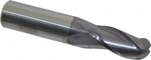 Niagara Cutter - 11/16" Diam, 1-3/8" LOC, 3 Flute Solid Carbide Ball End Mill - TiAlN Finish, Single End, 4" OAL, 3/4" Shank Diam, Spiral Flute - Americas Industrial Supply
