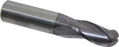 Niagara Cutter - 11/16" Diam, 1-3/8" LOC, 3 Flute Solid Carbide Ball End Mill - TiAlN Finish, Single End, 4" OAL, 3/4" Shank Diam, Spiral Flute - Americas Industrial Supply