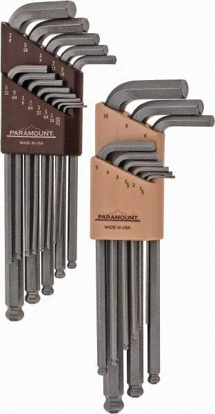 Paramount - 22 Piece L-Key Ball End Hex Key Set - Hex Range 0.05 to 3/8", 7-1/4" OAL, Steel - Americas Industrial Supply