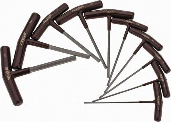 Paramount - 10 Piece T-Handle Hex Key Set - Hex Range 3/32 to 3/8", 6" OAL, Steel - Americas Industrial Supply