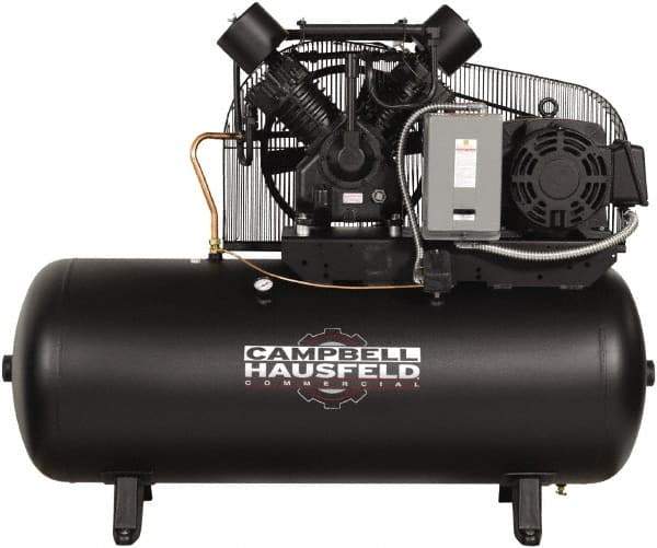 Campbell Hausfeld - 15 hp, 120 Gal Stationary Electric Horizontal Screw Air Compressor - Three Phase, 175 Max psi, 50 CFM, 208-230/460 Volt - Americas Industrial Supply