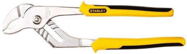 Stanley - 10-1/2" OAL, 1-1/4" Jaw Length, 7 Position Groove Joint Tongue & Groove Pliers - Serrated Curved Jaws, Curved Head, Dual Dipped Handles - Americas Industrial Supply