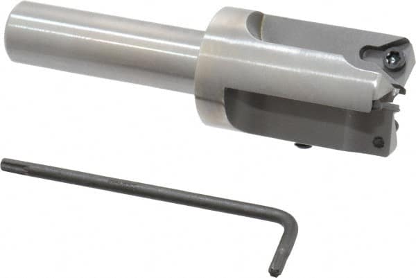 Everede Tool - 1 Inch Diameter, Interchangeable Pilot, Straight 1/2 Inch Shank Diameter, 3 Insert, Indexable Counterbore - 3.2 Inch Overall Length, TPGH 215 Insert, 3/16 Inch Pilot Hole Diameter Compatibility - Americas Industrial Supply