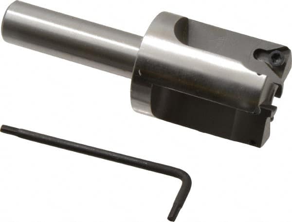 Everede Tool - 1-1/4 Inch Diameter, Interchangeable Pilot, Straight 1/2 Inch Shank Diameter, 3 Insert, Indexable Counterbore - 3.2 Inch Overall Length, TPGH 215 Insert, 5/16 Inch Pilot Hole Diameter Compatibility - Americas Industrial Supply