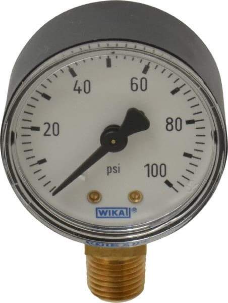 Wika - 2" Dial, 1/4 Thread, 0-100 Scale Range, Pressure Gauge - Lower Connection Mount, Accurate to 3-2-3% of Scale - Americas Industrial Supply