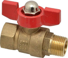 Midwest Control - 3/8" Pipe, Brass Miniature Ball Valve - Inline - One Way Flow, MNPT x FNPT Ends, Tee Handle, 600 WOG, 150 WSP - Americas Industrial Supply