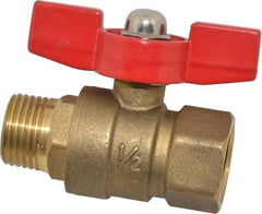 Midwest Control - 1/2" Pipe, Brass Miniature Ball Valve - Inline - One Way Flow, MNPT x FNPT Ends, Tee Handle, 600 WOG, 150 WSP - Americas Industrial Supply