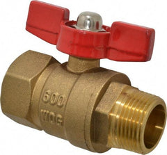 Midwest Control - 3/4" Pipe, Brass Miniature Ball Valve - Inline - One Way Flow, MNPT x FNPT Ends, Tee Handle, 600 WOG, 150 WSP - Americas Industrial Supply