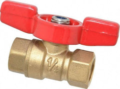Midwest Control - 1/4" Pipe, Brass Miniature Ball Valve - Inline - One Way Flow, FNPT x FNPT Ends, Tee Handle, 600 WOG, 150 WSP - Americas Industrial Supply