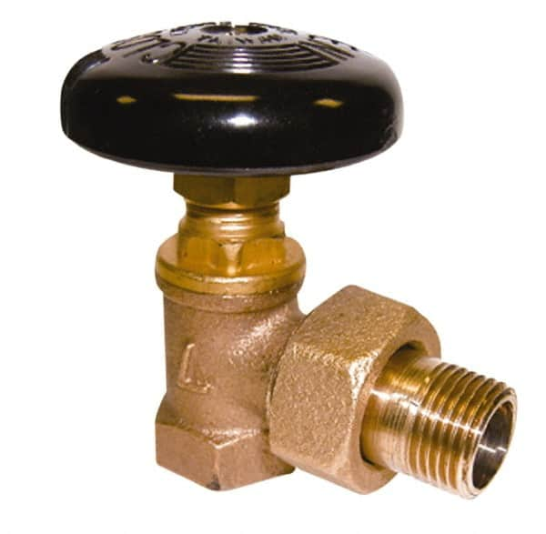 Legend Valve - 3/4" Pipe, 60 psi WOG Rating, FNPT x Male Union End Connections, Handwheel Hot Water Angle Radiator Valve - Bronze - Americas Industrial Supply