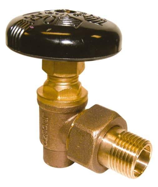 Legend Valve - 1/2" Pipe, 60 psi WOG Rating, Soldered x Male Union End Connections, Handwheel Hot Water Angle Radiator Valve - Bronze - Americas Industrial Supply