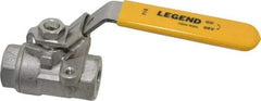 Legend Valve - 1/4" Pipe, Large Port, Stainless Steel Standard Ball Valve - 2 Piece, Inline - One Way Flow, FNPT x FNPT Ends, Locking Lever Handle, 2,000 WOG, 150 WSP - Americas Industrial Supply