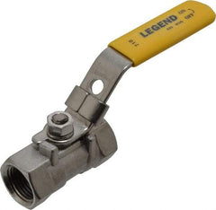 Legend Valve - 3/8" Pipe, Standard Port, Stainless Steel Standard Ball Valve - 1 Piece, Inline - One Way Flow, FNPT x FNPT Ends, Locking Lever Handle, 800 WOG, 150 WSP - Americas Industrial Supply