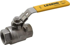 Legend Valve - 1" Pipe, Full Port, Stainless Steel Standard Ball Valve - 2 Piece, Inline - One Way Flow, FNPT x FNPT Ends, Locking Lever Handle, 1,000 WOG, 150 WSP - Americas Industrial Supply