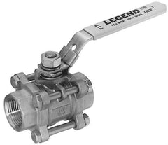 Legend Valve - 1-1/2" Pipe, Full Port, Stainless Steel Standard Ball Valve - 3 Piece, Inline - One Way Flow, FNPT x FNPT Ends, Locking Lever Handle, 1,000 WOG, 150 WSP - Americas Industrial Supply