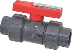 Legend Valve - 1/2" Pipe, Full Port, PVC True Union Design Ball Valve - Inline - One Way Flow, FNPT x Solvent Ends, Tee Handle, 150 WOG - Americas Industrial Supply