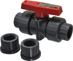 Legend Valve - 3/4" Pipe, Full Port, PVC True Union Design Ball Valve - Inline - One Way Flow, FNPT x Solvent Ends, Tee Handle, 150 WOG - Americas Industrial Supply