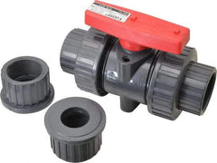Legend Valve - 1-1/4" Pipe, Full Port, PVC True Union Design Ball Valve - Inline - One Way Flow, FNPT x Solvent Ends, Tee Handle, 150 WOG - Americas Industrial Supply