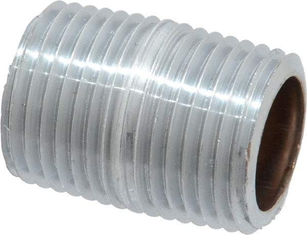 Merit Brass - 1-1/8" Long, 1/2" Pipe Threaded Brass Pipe Nipple - NPT Thread, Chrome Plated Red Brass - Americas Industrial Supply