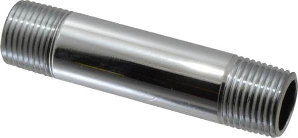 Merit Brass - 3-1/2" Long, 1/2" Pipe Threaded Brass Pipe Nipple - NPT Thread, Chrome Plated Red Brass - Americas Industrial Supply