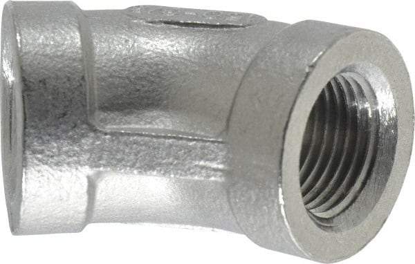 Merit Brass - 3/8" Grade 304 Stainless Steel Pipe 45° Elbow - FNPT x FNPT End Connections, 150 psi - Americas Industrial Supply