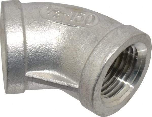Merit Brass - 1/2" Grade 304 Stainless Steel Pipe 45° Elbow - FNPT x FNPT End Connections, 150 psi - Americas Industrial Supply