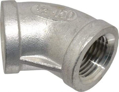 Merit Brass - 1/2" Grade 304 Stainless Steel Pipe 45° Elbow - FNPT x FNPT End Connections, 150 psi - Americas Industrial Supply