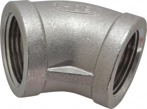 Merit Brass - 1" Grade 304 Stainless Steel Pipe 45° Elbow - FNPT x FNPT End Connections, 150 psi - Americas Industrial Supply