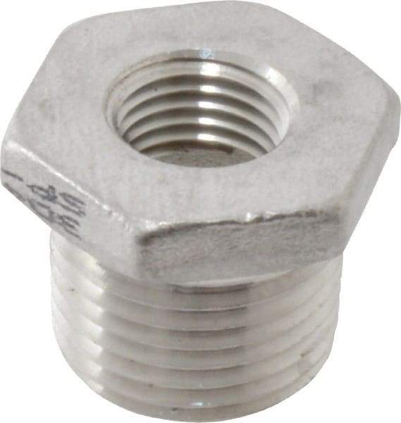 Value Collection - 1/2 x 1/4" Grade 304 Stainless Steel Pipe Hex Bushing - MNPT x FNPT End Connections, 150 psi - Americas Industrial Supply
