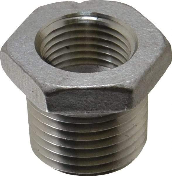 Value Collection - 1/2 x 3/8" Grade 304 Stainless Steel Pipe Hex Bushing - MNPT x FNPT End Connections, 150 psi - Americas Industrial Supply