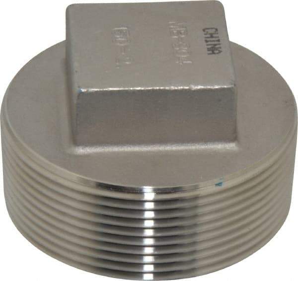 Merit Brass - 2" Grade 304 Stainless Steel Pipe Square Head Plug - MNPT End Connections, 150 psi - Americas Industrial Supply