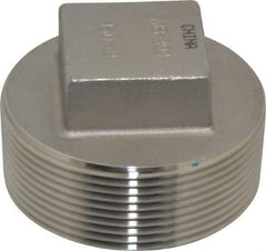 Merit Brass - 2" Grade 304 Stainless Steel Pipe Square Head Plug - MNPT End Connections, 150 psi - Americas Industrial Supply
