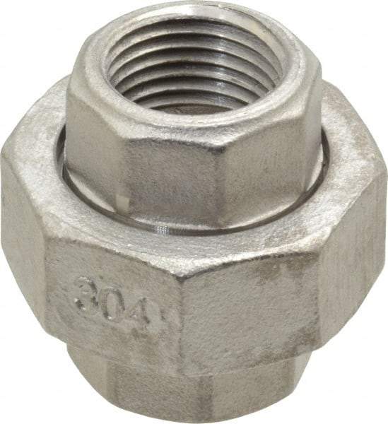 Merit Brass - 1/2" Grade 304 Stainless Steel Pipe Union - FNPT x FNPT End Connections, 150 psi - Americas Industrial Supply