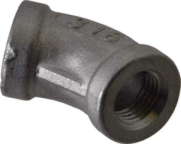 Merit Brass - 1/4" Grade 316 Stainless Steel Pipe 45° Elbow - FNPT x FNPT End Connections, 150 psi - Americas Industrial Supply