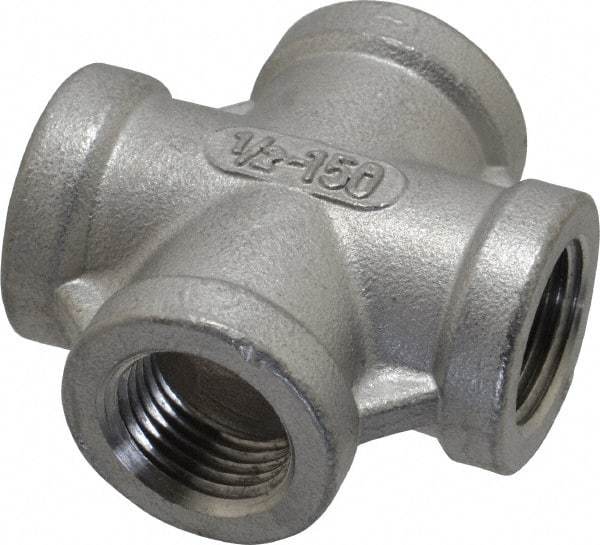 Merit Brass - 1/2" Grade 316 Stainless Steel Pipe Cross - FNPT End Connections, 150 psi - Americas Industrial Supply
