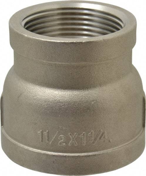 Merit Brass - 1-1/2 x 1-1/4" Grade 316 Stainless Steel Pipe Reducer Coupling - FNPT x FNPT End Connections, 150 psi - Americas Industrial Supply