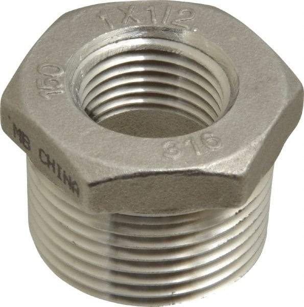 Merit Brass - 1 x 1/2" Grade 316 Stainless Steel Pipe Hex Bushing - MNPT x FNPT End Connections, 150 psi - Americas Industrial Supply