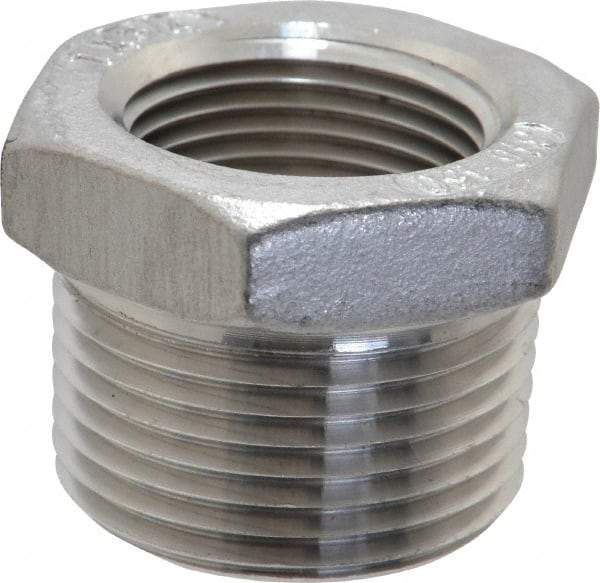 Merit Brass - 1 x 3/4" Grade 316 Stainless Steel Pipe Hex Bushing - MNPT x FNPT End Connections, 150 psi - Americas Industrial Supply