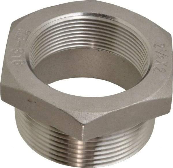 Merit Brass - 2-1/2 x 2" Grade 316 Stainless Steel Pipe Hex Bushing - MNPT x FNPT End Connections, 150 psi - Americas Industrial Supply