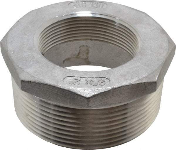 Merit Brass - 3 x 2" Grade 316 Stainless Steel Pipe Hex Bushing - MNPT x FNPT End Connections, 150 psi - Americas Industrial Supply