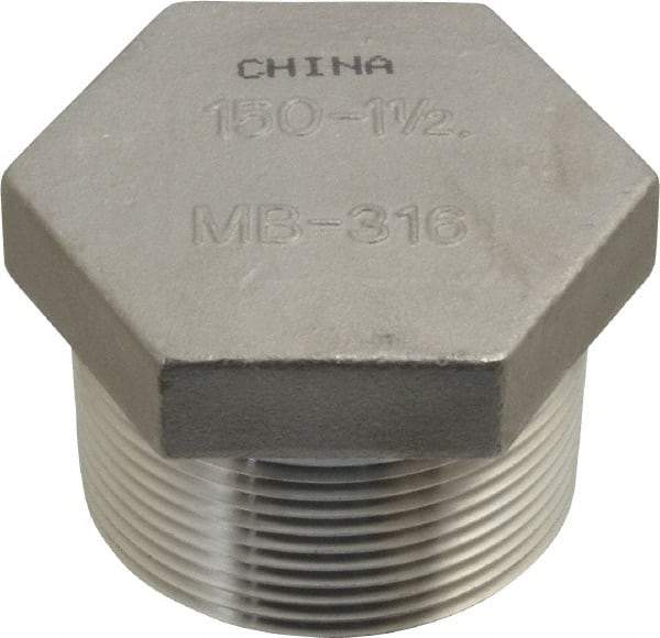 Merit Brass - 1-1/2" Grade 316 Stainless Steel Pipe Hex Head Plug - MNPT End Connections, 150 psi - Americas Industrial Supply