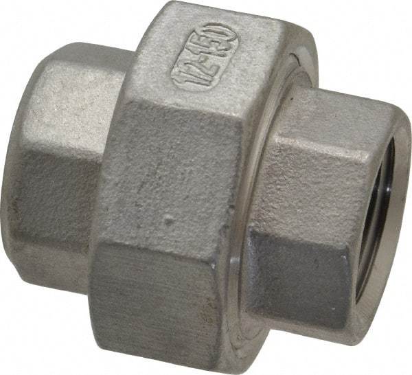 Merit Brass - 1/2" Grade 316 Stainless Steel Pipe Union - FNPT x FNPT End Connections, 150 psi - Americas Industrial Supply