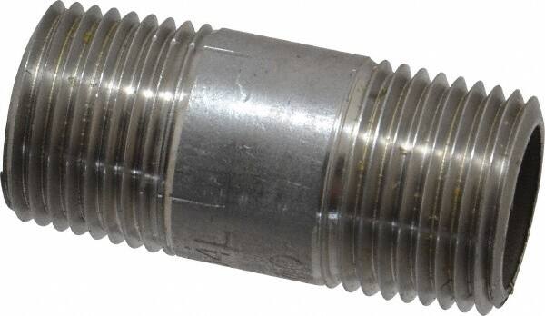 Merit Brass - Schedule 40, 3/8" Pipe x 1-1/2" Long, Grade 304/304L Stainless Steel Pipe Nipple - Welded & Threaded - Americas Industrial Supply