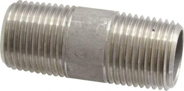 Merit Brass - Schedule 40, 1/2" Pipe x 2" Long, Grade 304/304L Stainless Steel Pipe Nipple - Welded & Threaded - Americas Industrial Supply