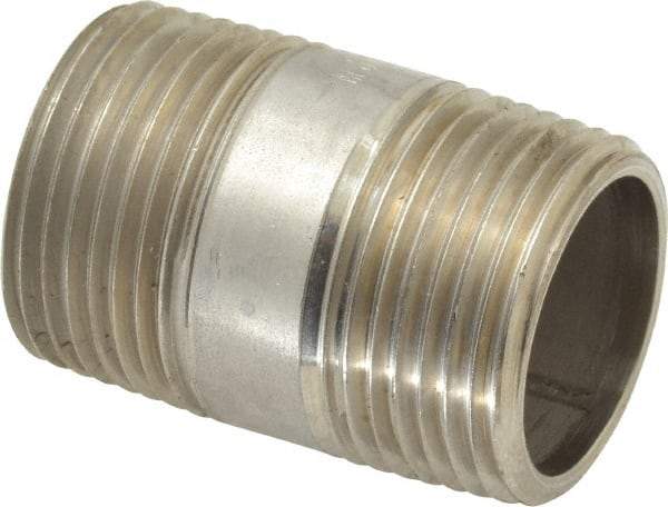 Merit Brass - Schedule 40, 3/4" Pipe x 1-1/2" Long, Grade 304/304L Stainless Steel Pipe Nipple - Welded & Threaded - Americas Industrial Supply