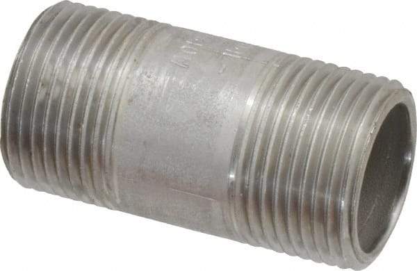 Merit Brass - Schedule 40, 3/4" Pipe x 2" Long, Grade 304/304L Stainless Steel Pipe Nipple - Welded & Threaded - Americas Industrial Supply