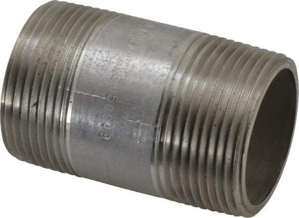 Merit Brass - Schedule 40, 1-1/4" Pipe x 2-1/2" Long, Grade 304/304L Stainless Steel Pipe Nipple - Welded & Threaded - Americas Industrial Supply