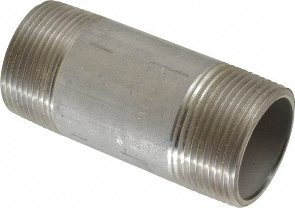 Merit Brass - Schedule 40, 1-1/4" Pipe x 3-1/2" Long, Grade 304/304L Stainless Steel Pipe Nipple - Welded & Threaded - Americas Industrial Supply