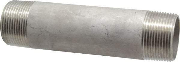 Merit Brass - Schedule 40, 1-1/4" Pipe x 6" Long, Grade 304/304L Stainless Steel Pipe Nipple - Welded & Threaded - Americas Industrial Supply