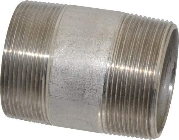 Merit Brass - Schedule 40, 2" Pipe x 3" Long, Grade 304/304L Stainless Steel Pipe Nipple - Welded & Threaded - Americas Industrial Supply